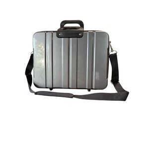 Brookstone Hard Side Laptop Bag Commuter Case Black Gray Shoulder Strap 15x11.5"